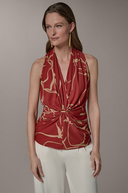 RUCHED V-NECK TOP - Sunbaked/Fawn