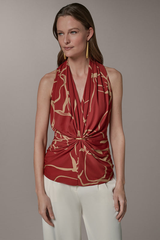 RUCHED V-NECK TOP - Sunbaked/Fawn