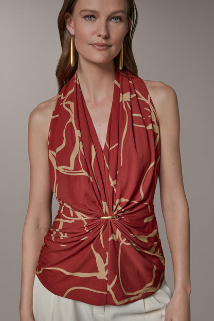 RUCHED V-NECK TOP - Sunbaked/Fawn