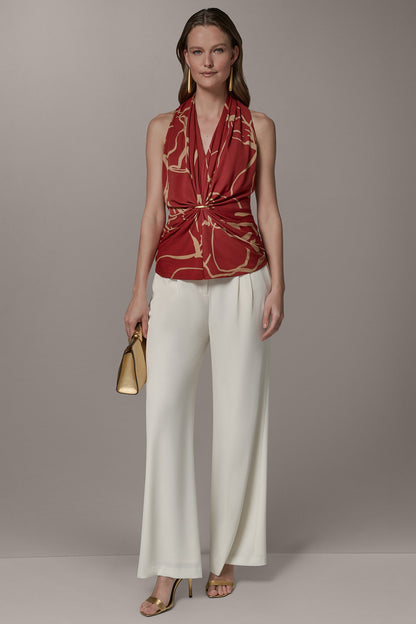 RUCHED V-NECK TOP - Sunbaked/Fawn