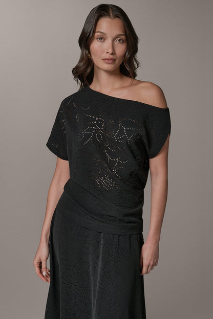 SLEEVELESS ASYMMETRIC LASER CUT TOP - Black