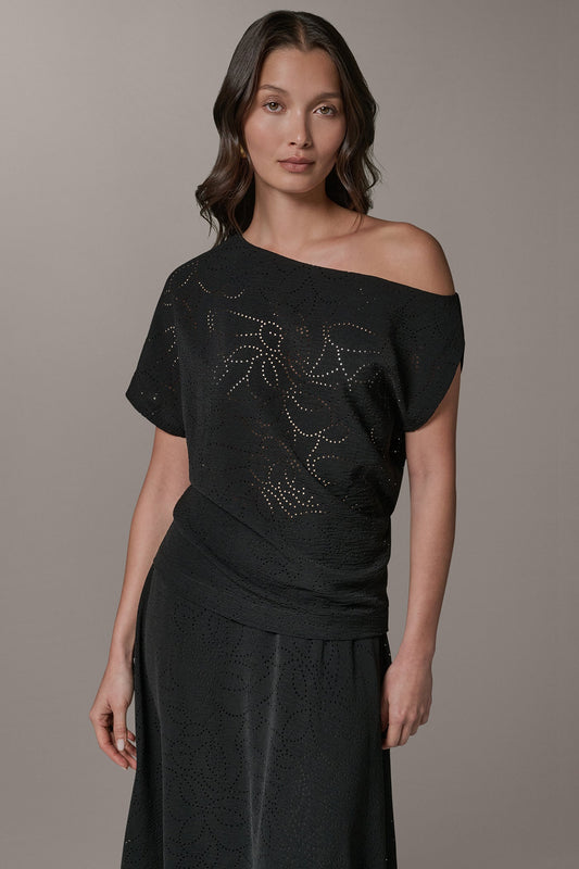 SLEEVELESS ASYMMETRIC LASER CUT TOP - Black