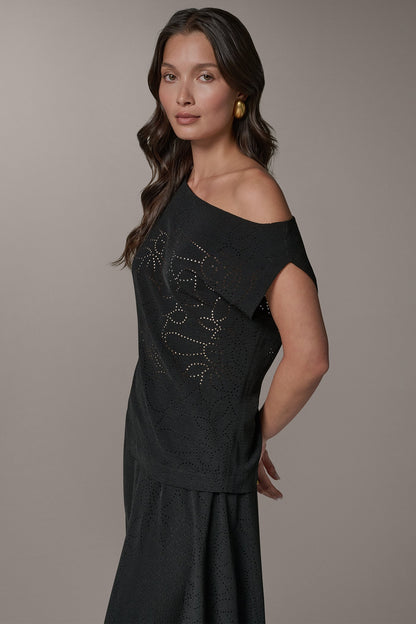 SLEEVELESS ASYMMETRIC LASER CUT TOP - Black