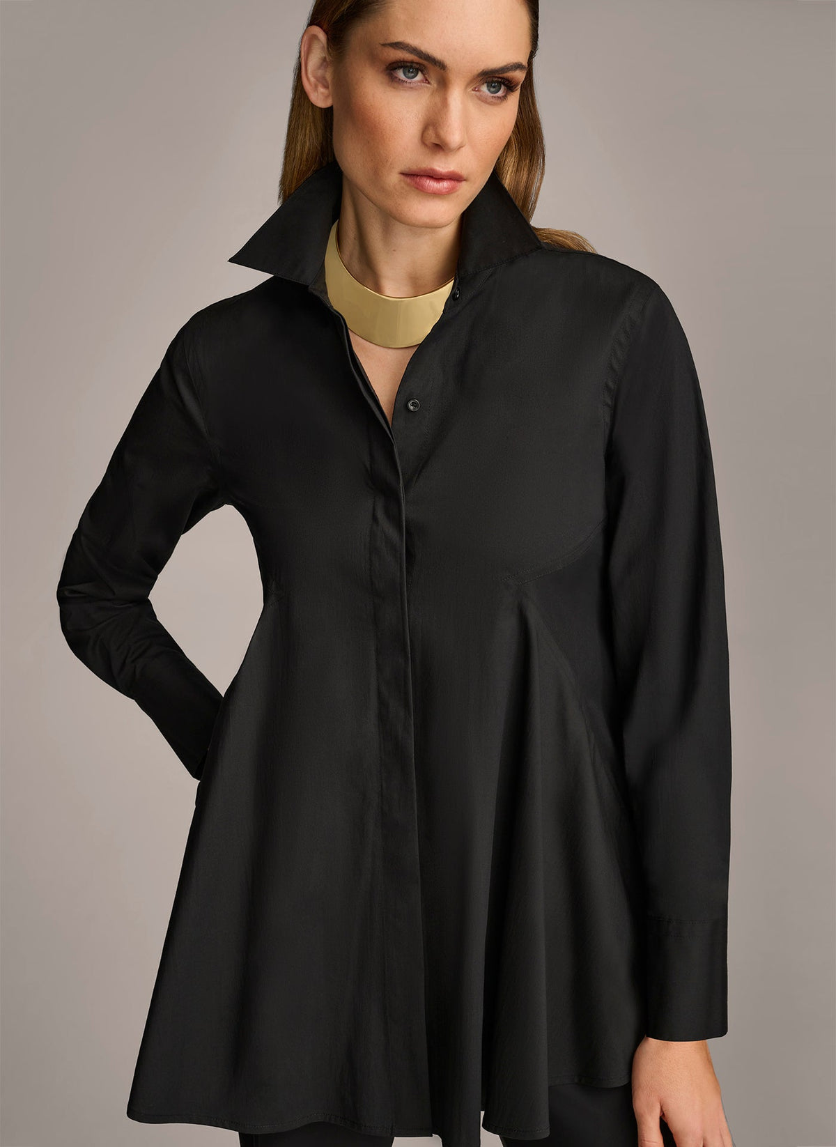 LONG SLEEVE A-LINE TUNIC - Black