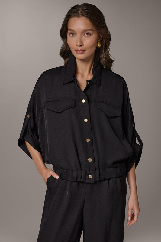 CINCHED HEM SHIRT - Black