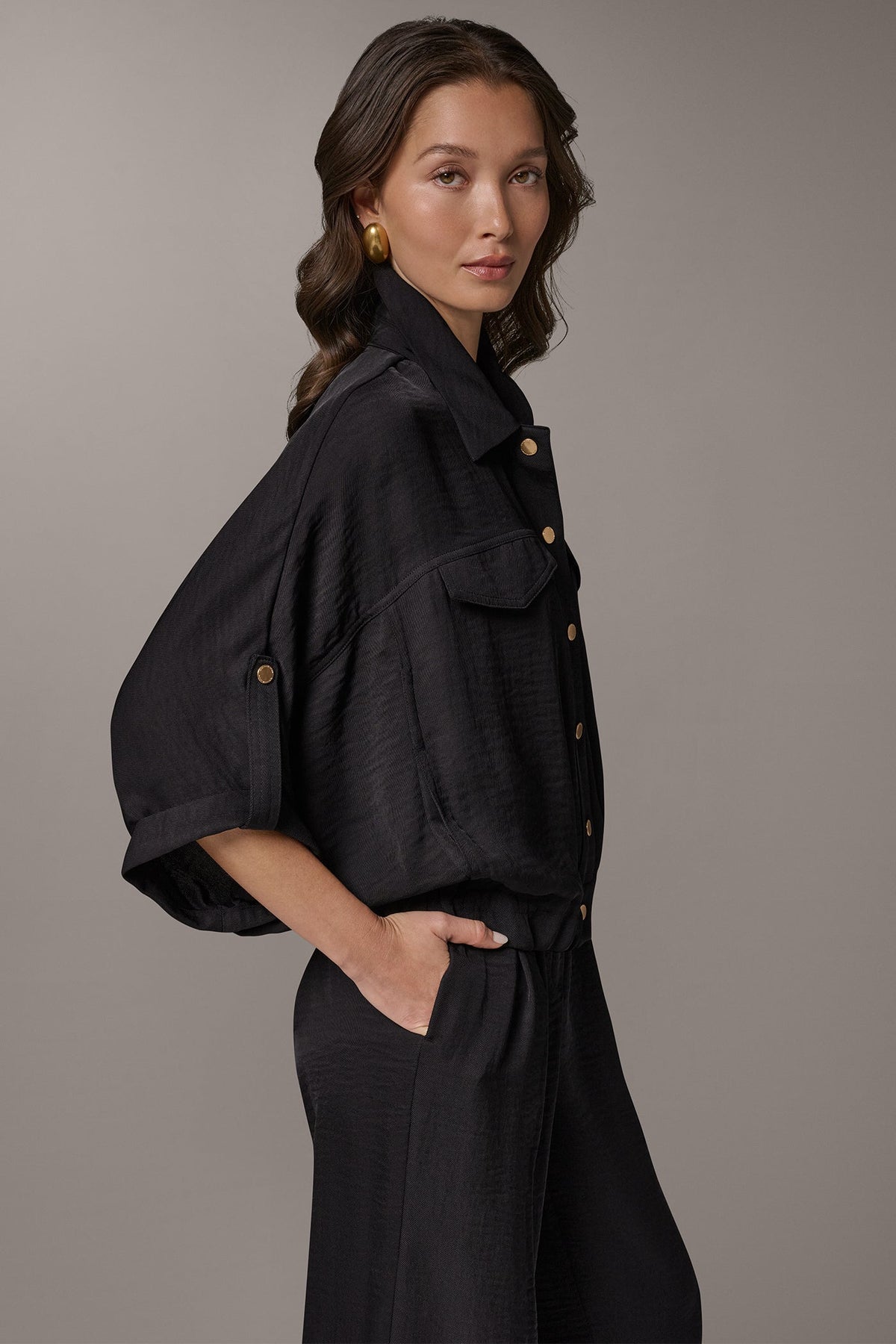 CINCHED HEM SHIRT - Black