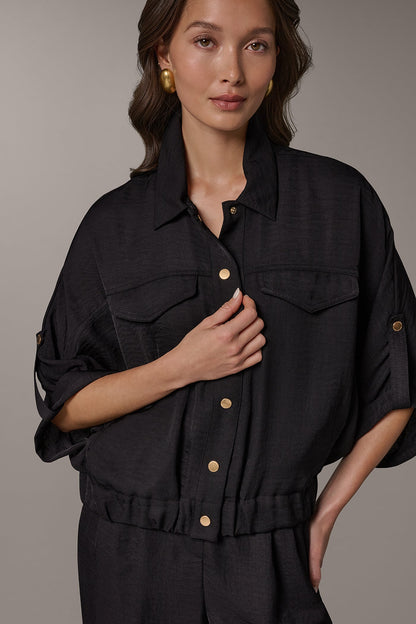 CINCHED HEM SHIRT - Black