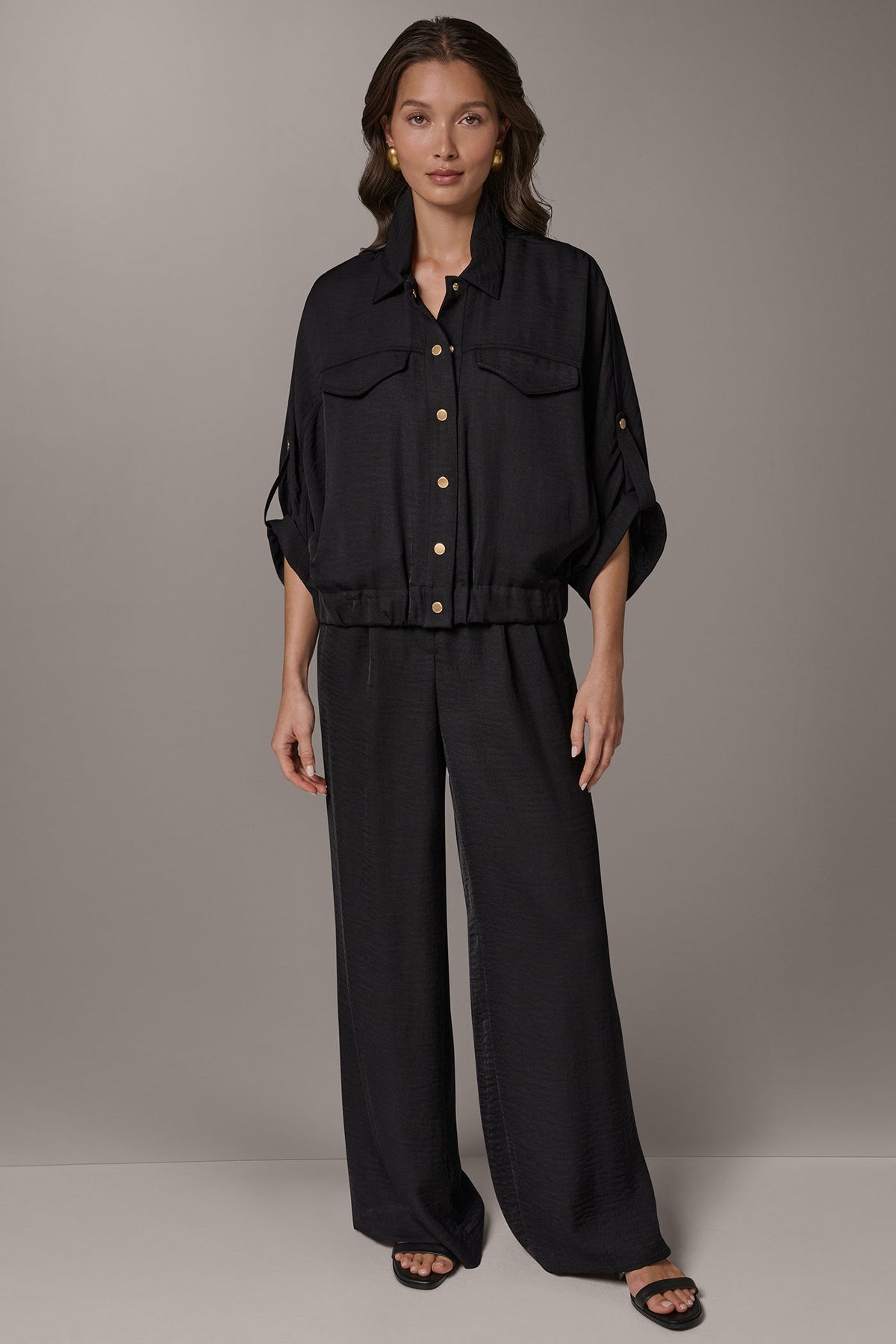 CINCHED HEM SHIRT - Black