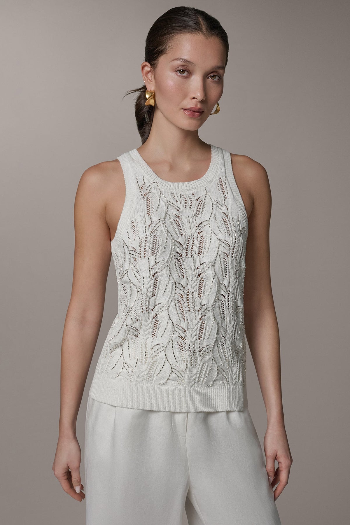 SLEEVELESS SEQUIN SWEATER TANK - Cream