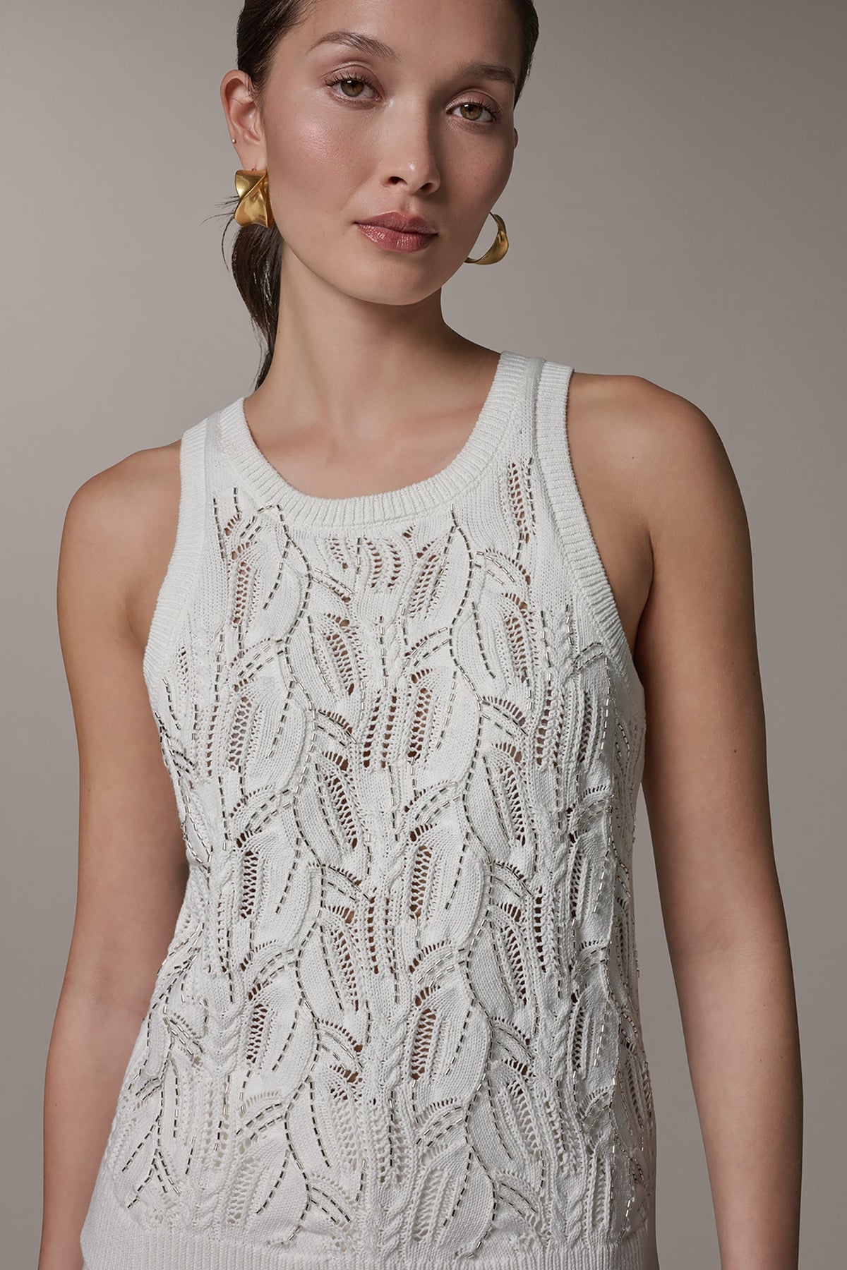 SLEEVELESS SEQUIN SWEATER TANK - Cream