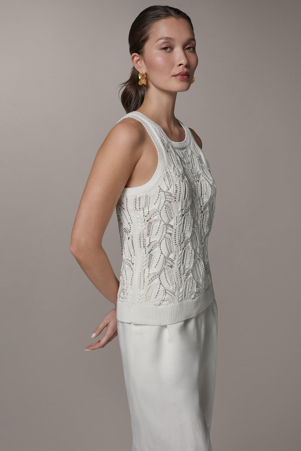 SLEEVELESS SEQUIN SWEATER TANK - Cream