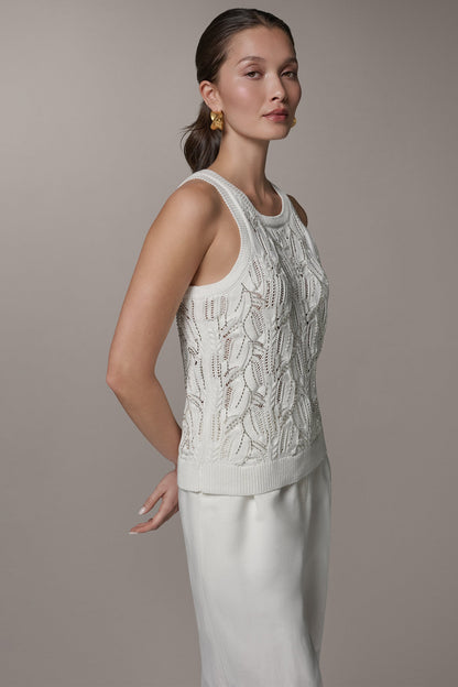 SLEEVELESS SEQUIN SWEATER TANK - Cream
