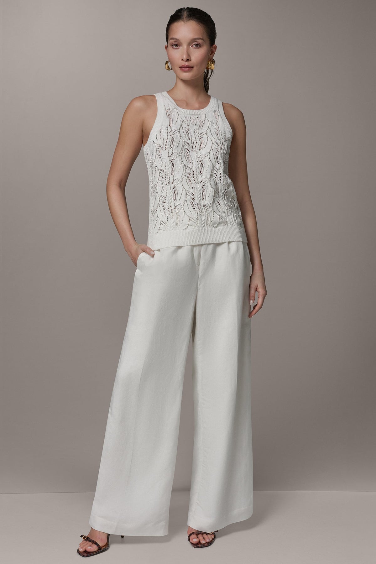 SLEEVELESS SEQUIN SWEATER TANK - Cream