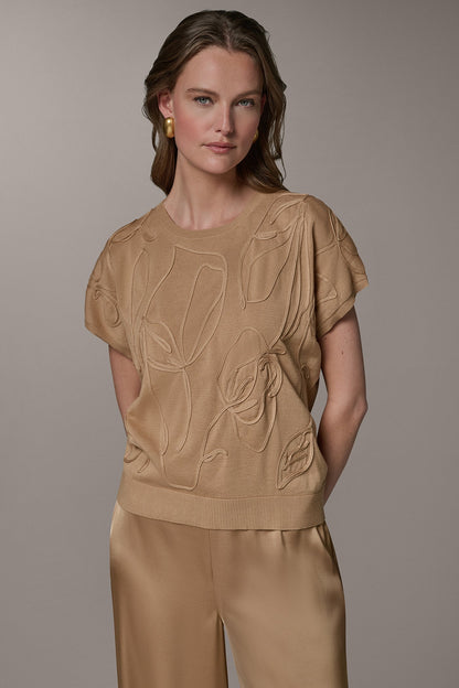 SHORT SLEEVE GEOMETRIC SWEATER - Fawn