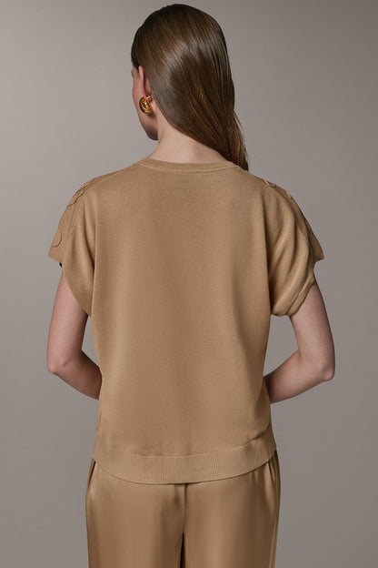 SHORT SLEEVE GEOMETRIC SWEATER - Fawn