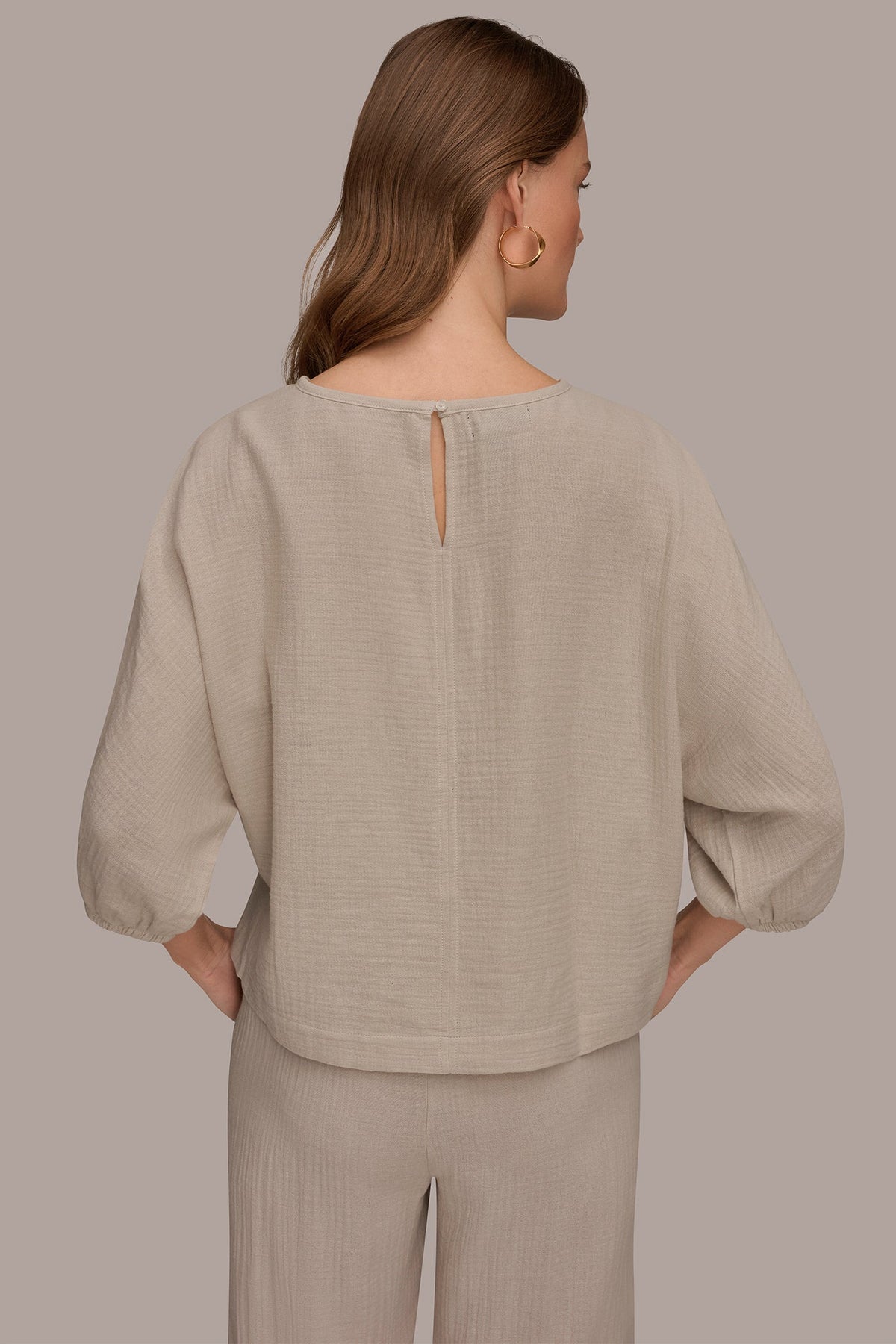 3/4 SLEEVE TWIST CUFF BLOUSE - Tuscan Grey
