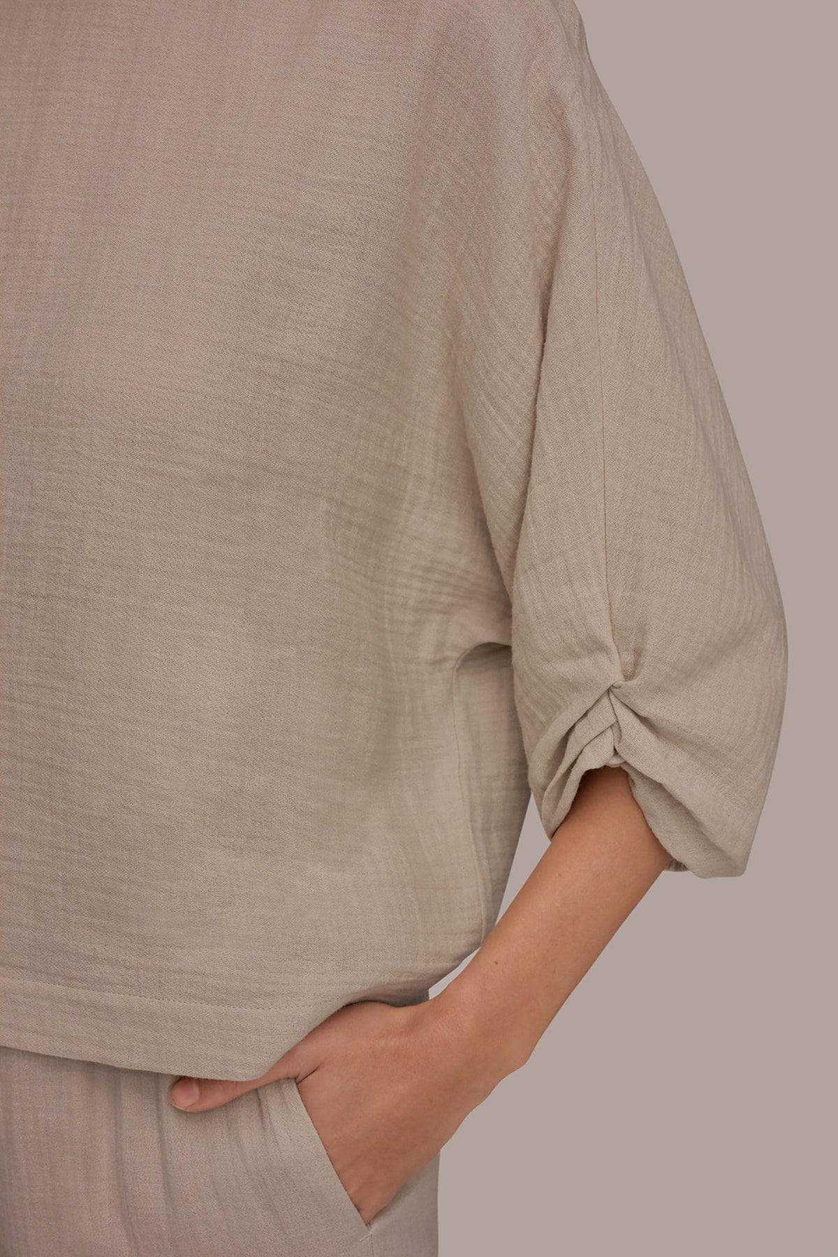 3/4 SLEEVE TWIST CUFF BLOUSE - Tuscan Grey