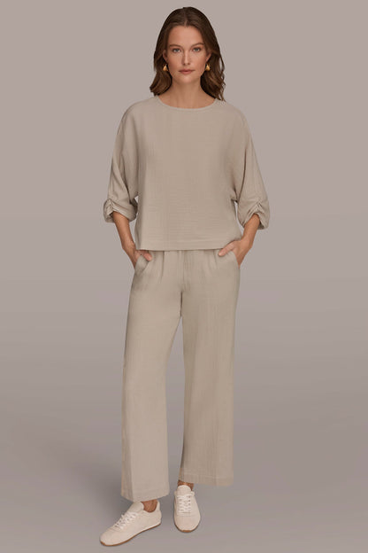 3/4 SLEEVE TWIST CUFF BLOUSE - Tuscan Grey