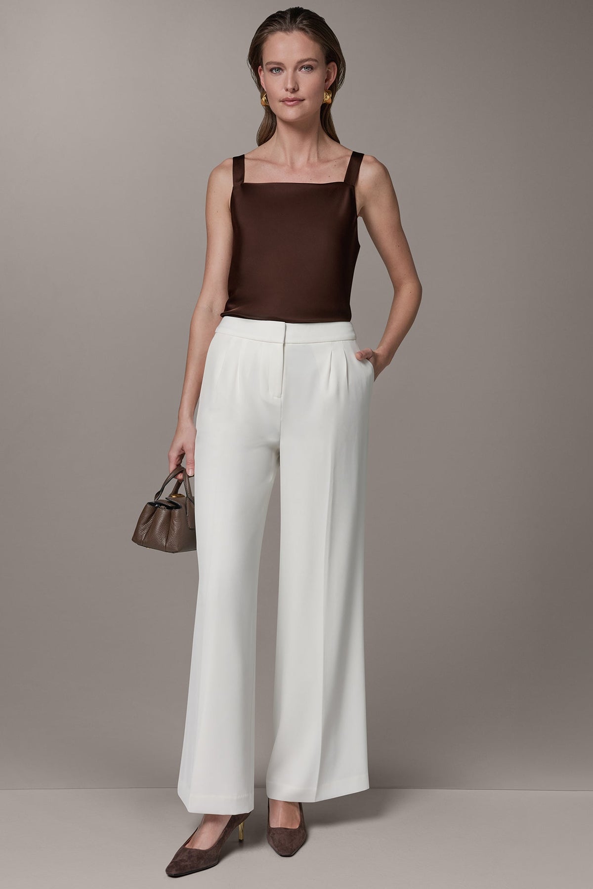 MID-RISE PLEATED WIDE-LEG PANT - Cream