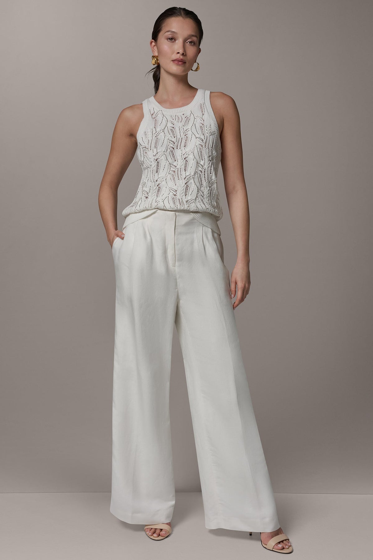 HIGH-RISE WIDE-LEG PANT - Cream