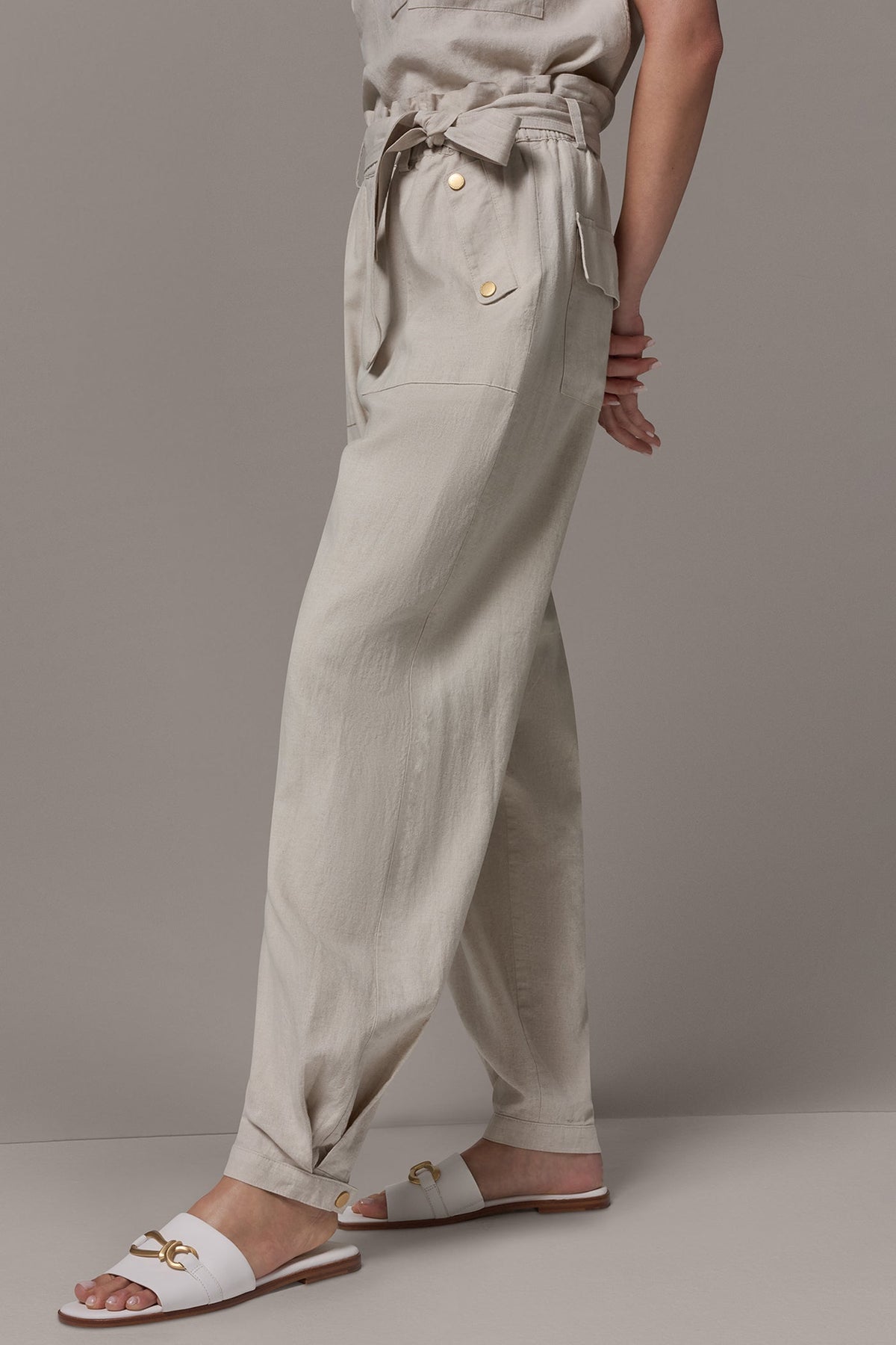 RELAXED PAPERBAG ANKLE PANT - Natural