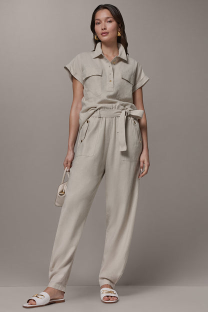 RELAXED PAPERBAG ANKLE PANT - Natural