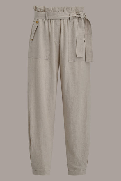 RELAXED PAPERBAG ANKLE PANT - Natural