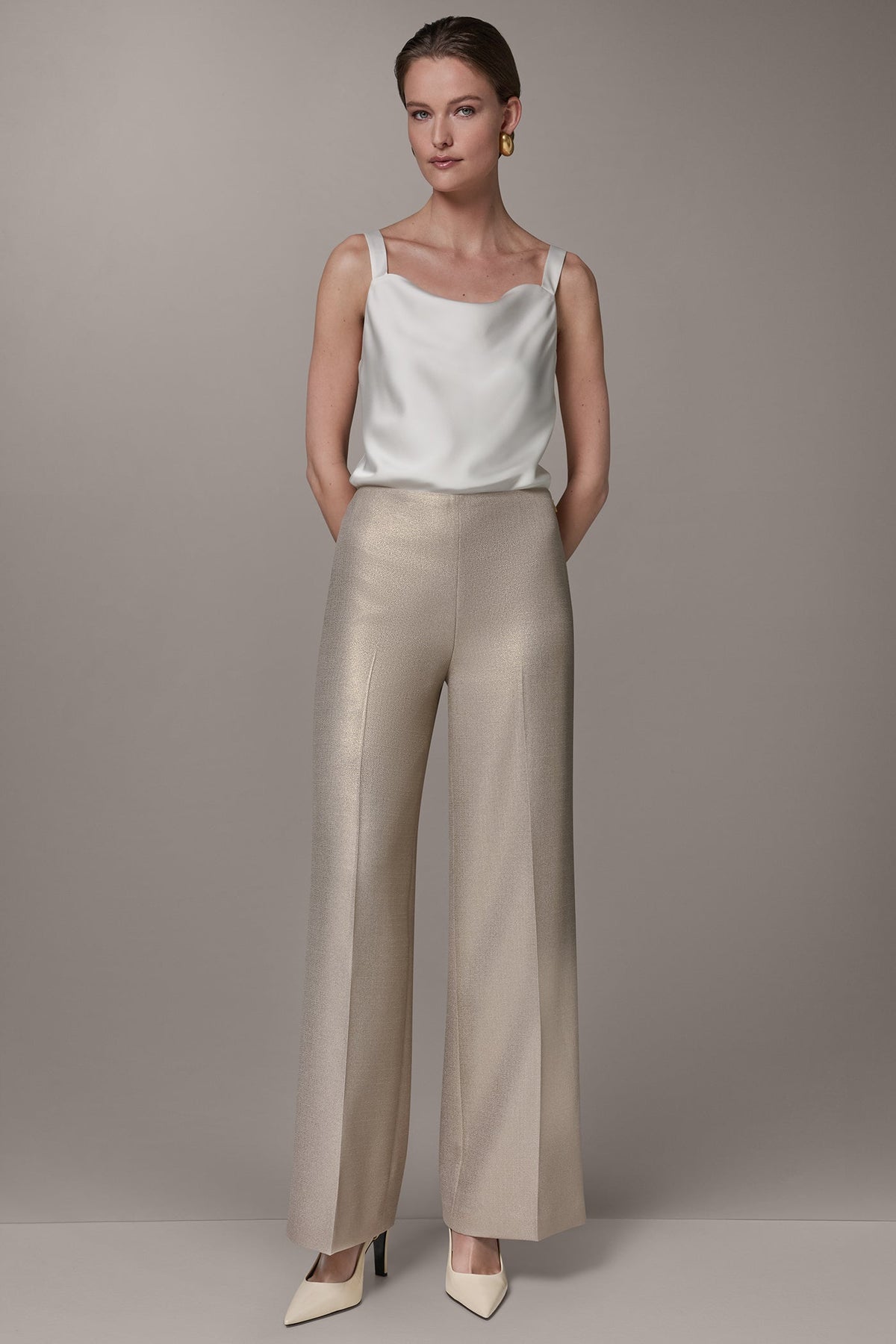 EXTRA HIGH-RISE METALLIC WIDE-LEG PANT - Light Fawn/Gold