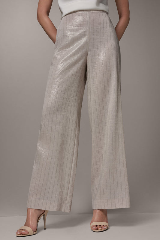 HIGH-RISE METALLIC PINSTRIPE WIDE-LEG PANT - Sisal/Canyon