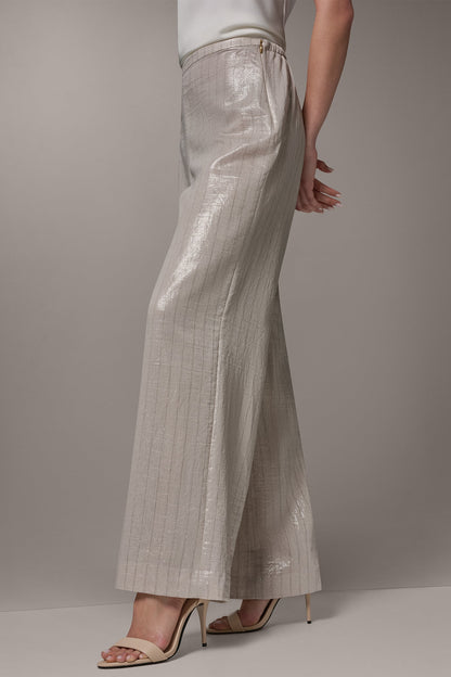 HIGH-RISE METALLIC PINSTRIPE WIDE-LEG PANT - Sisal/Canyon