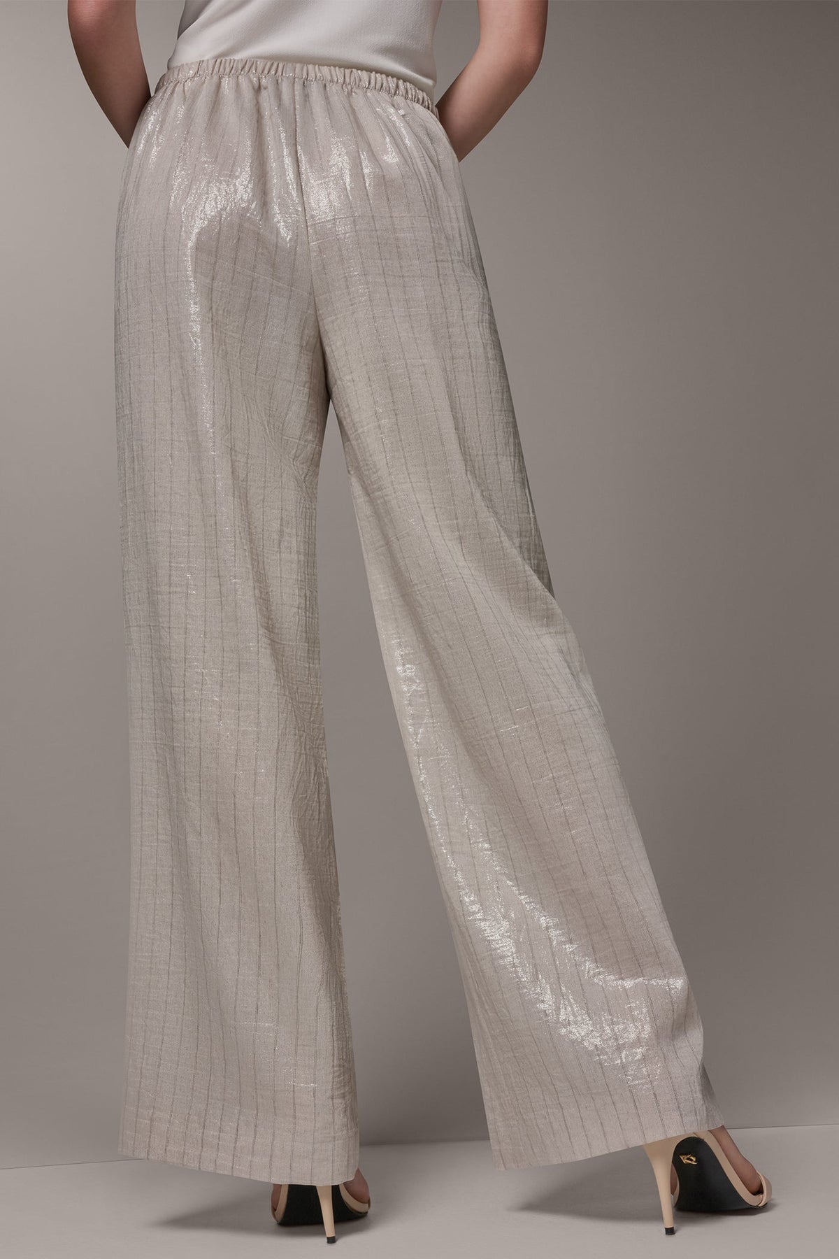 HIGH-RISE METALLIC PINSTRIPE WIDE-LEG PANT - Sisal/Canyon