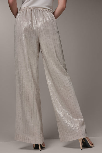HIGH-RISE METALLIC PINSTRIPE WIDE-LEG PANT - Sisal/Canyon