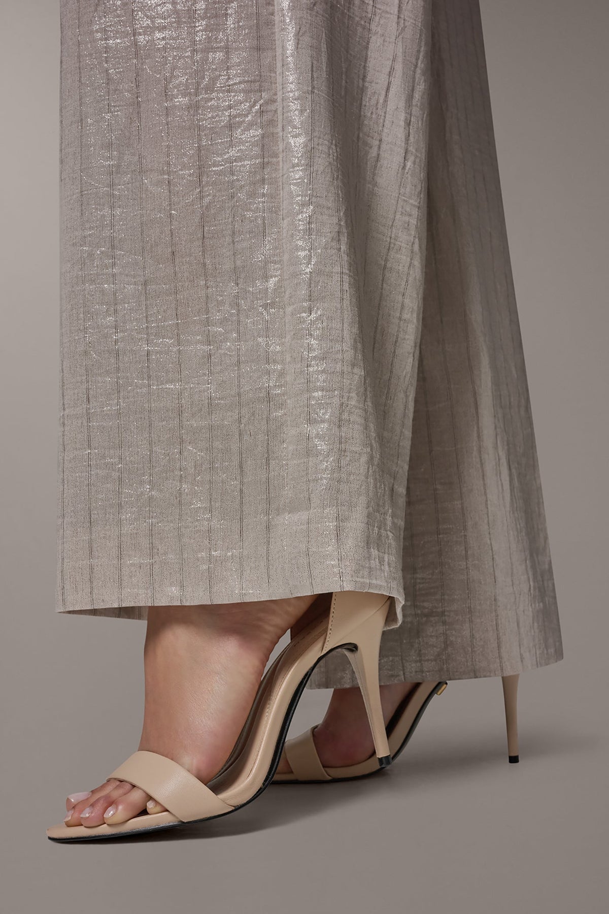 HIGH-RISE METALLIC PINSTRIPE WIDE-LEG PANT - Sisal/Canyon