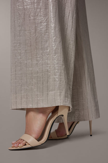 HIGH-RISE METALLIC PINSTRIPE WIDE-LEG PANT - Sisal/Canyon