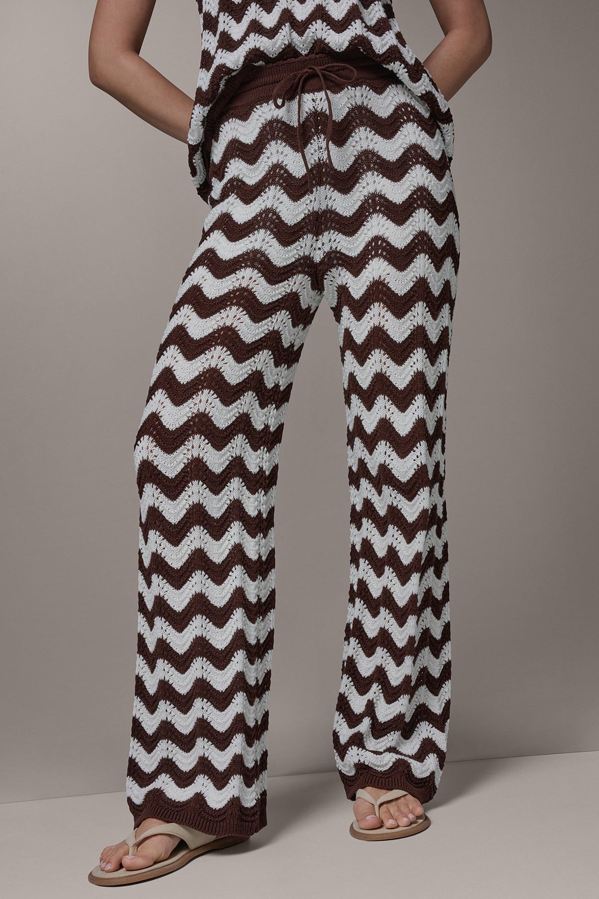 HIGH-RISE POINTELLE STRIPE PULL ON PANT - Canyon/Cream