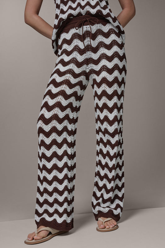 HIGH-RISE POINTELLE STRIPE PULL ON PANT - Canyon/Cream