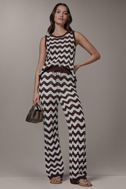 HIGH-RISE POINTELLE STRIPE PULL ON PANT - Canyon/Cream