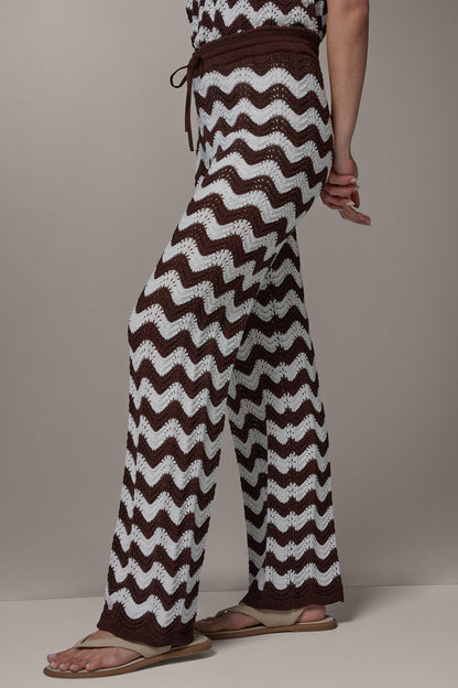 HIGH-RISE POINTELLE STRIPE PULL ON PANT - Canyon/Cream
