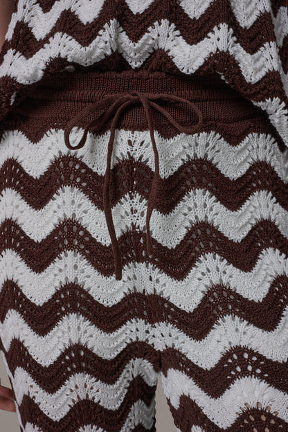 HIGH-RISE POINTELLE STRIPE PULL ON PANT - Canyon/Cream