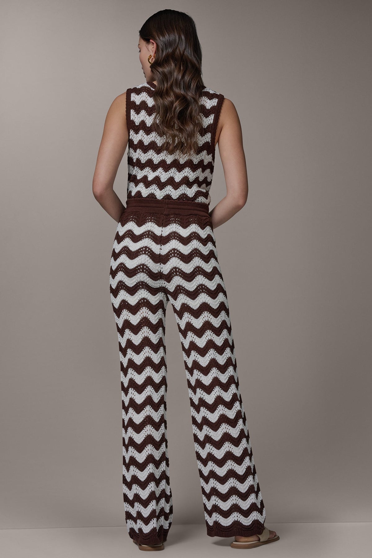 HIGH-RISE POINTELLE STRIPE PULL ON PANT - Canyon/Cream