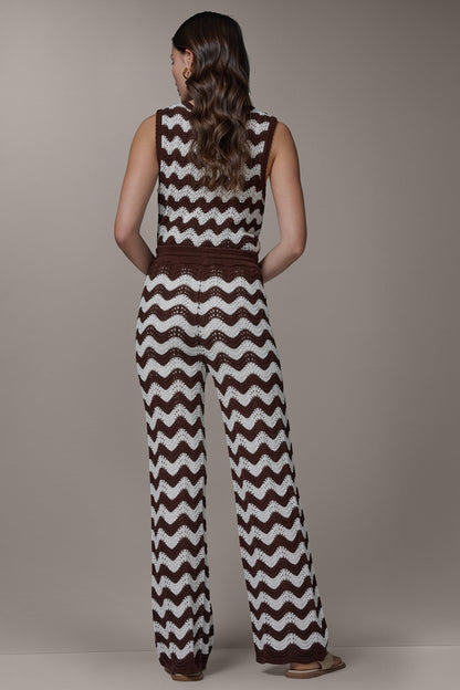 HIGH-RISE POINTELLE STRIPE PULL ON PANT - Canyon/Cream