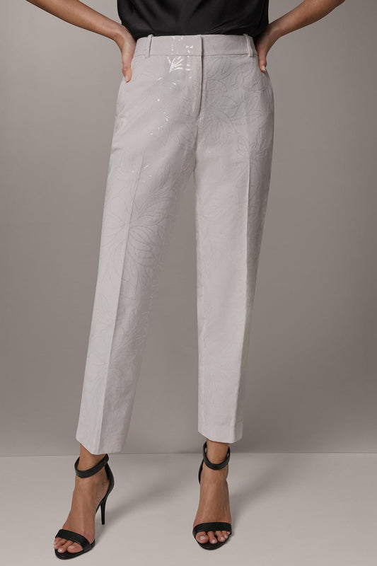MID-RISE SEQUIN EMBROIDERED STRAIGHT ANKLE PANT - Cream
