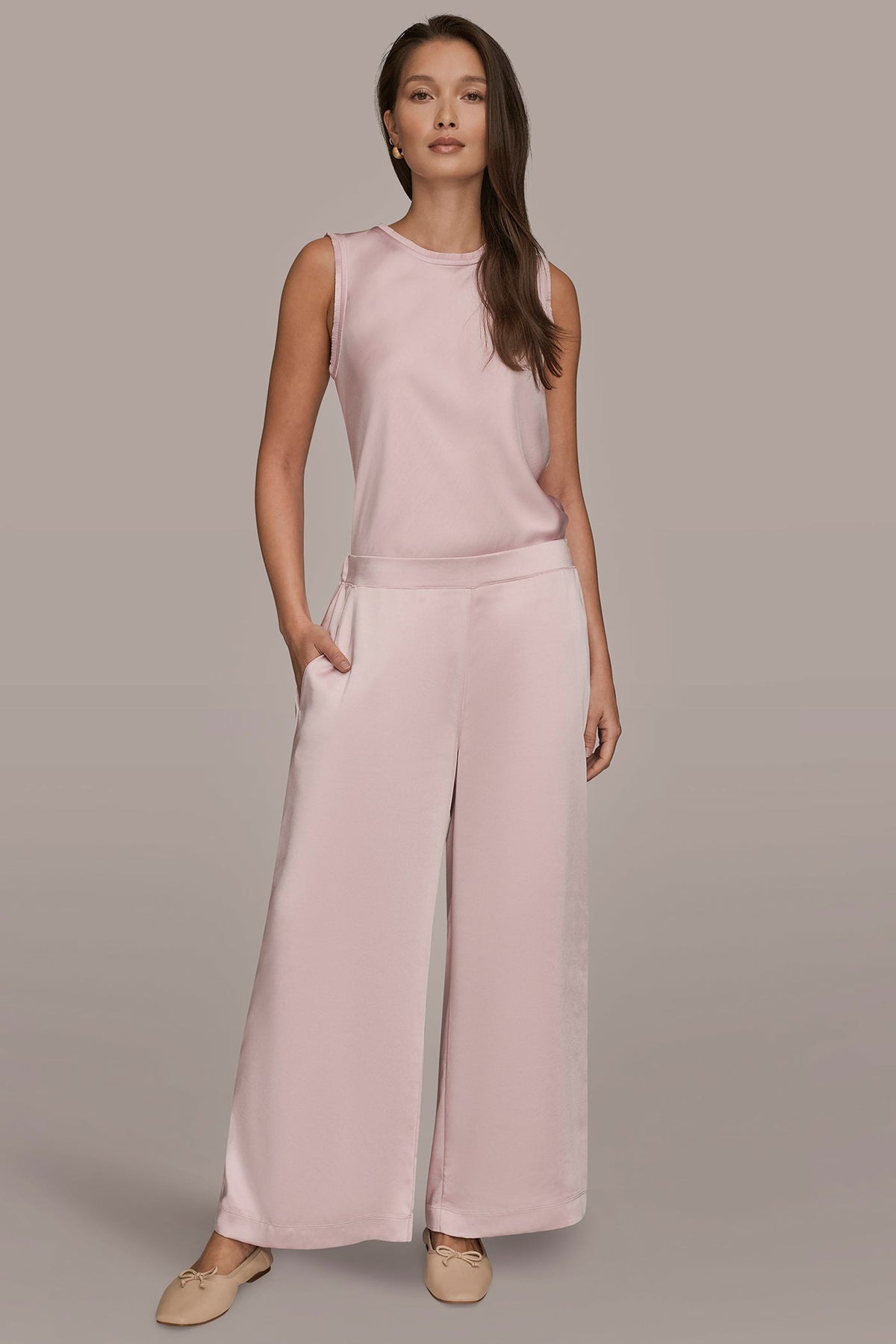 SATIN MID-RISE RELAXED PANT - PINK WISTERIA