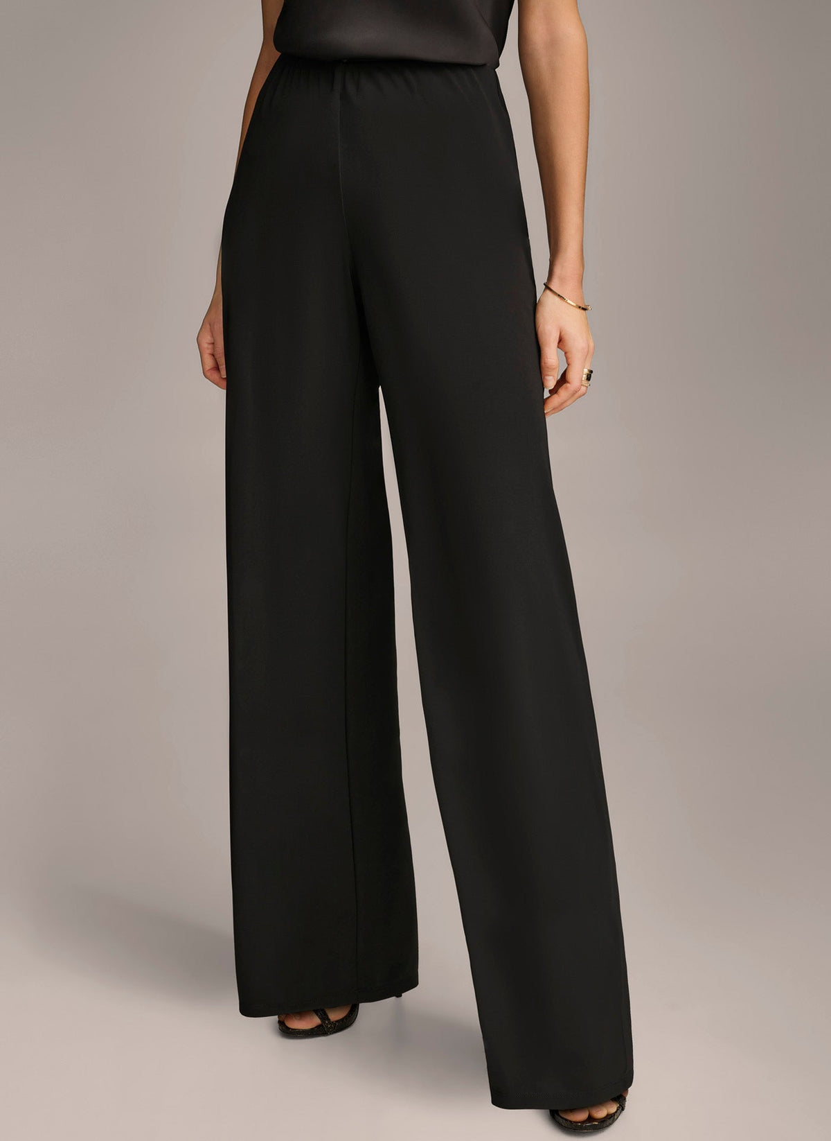WIDE LEG FLAT FRONT PANT - Black