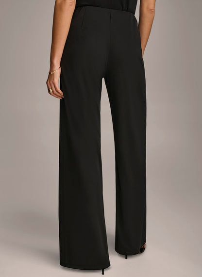 WIDE LEG FLAT FRONT PANT - Black