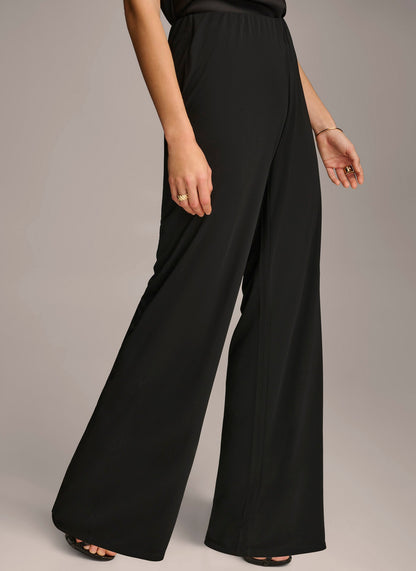 WIDE LEG FLAT FRONT PANT - Black