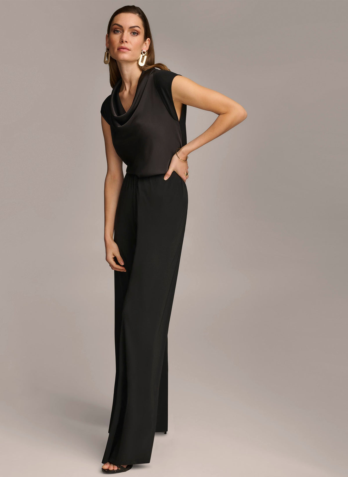 WIDE LEG FLAT FRONT PANT - Black