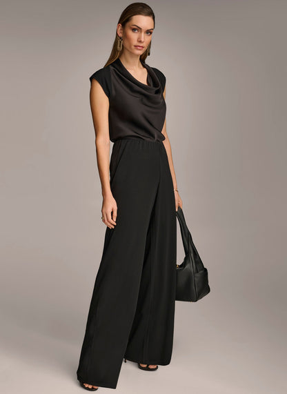 WIDE LEG FLAT FRONT PANT - Black