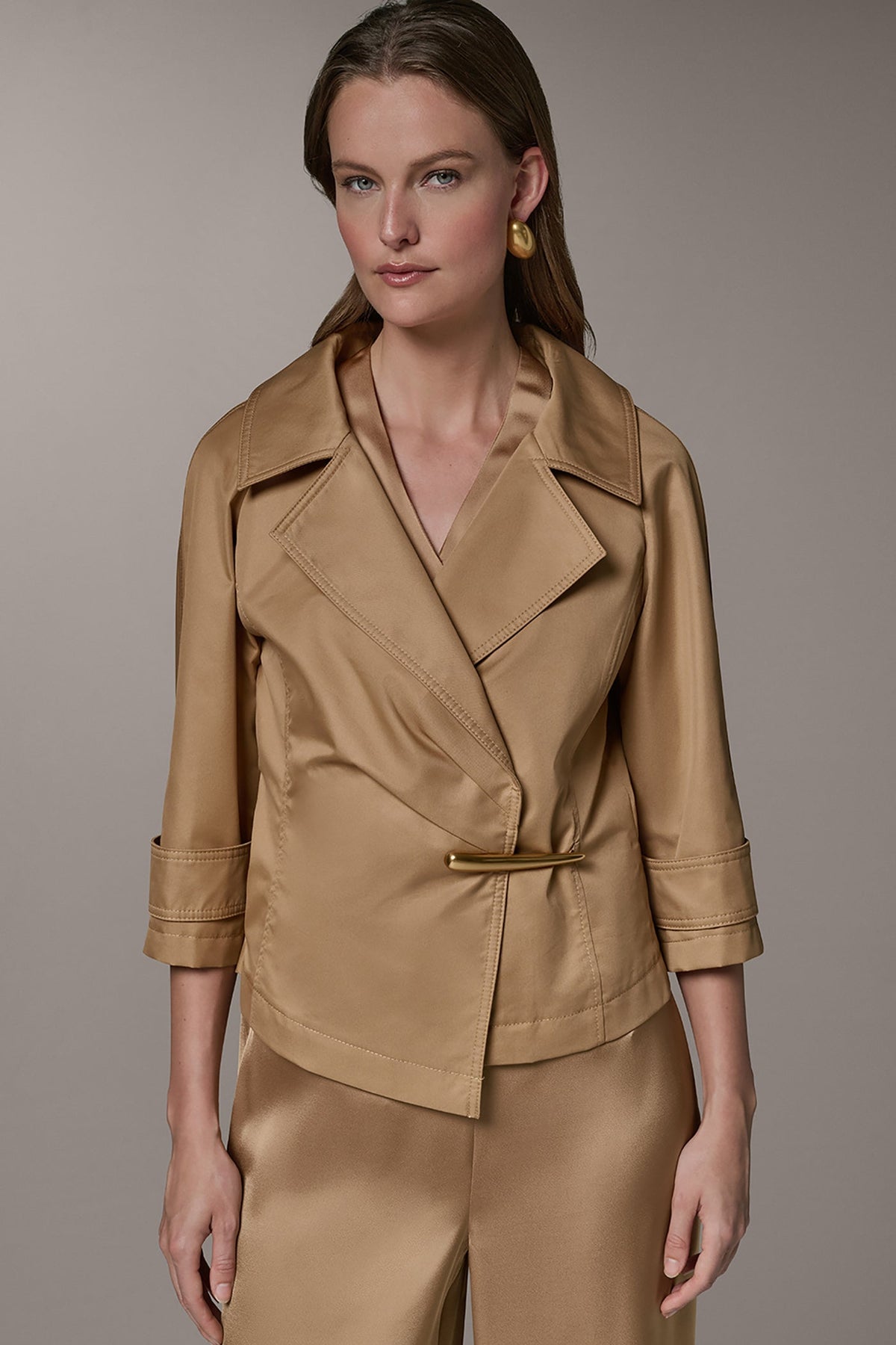 3/4 SLEEVE WRAP JACKET - Fawn