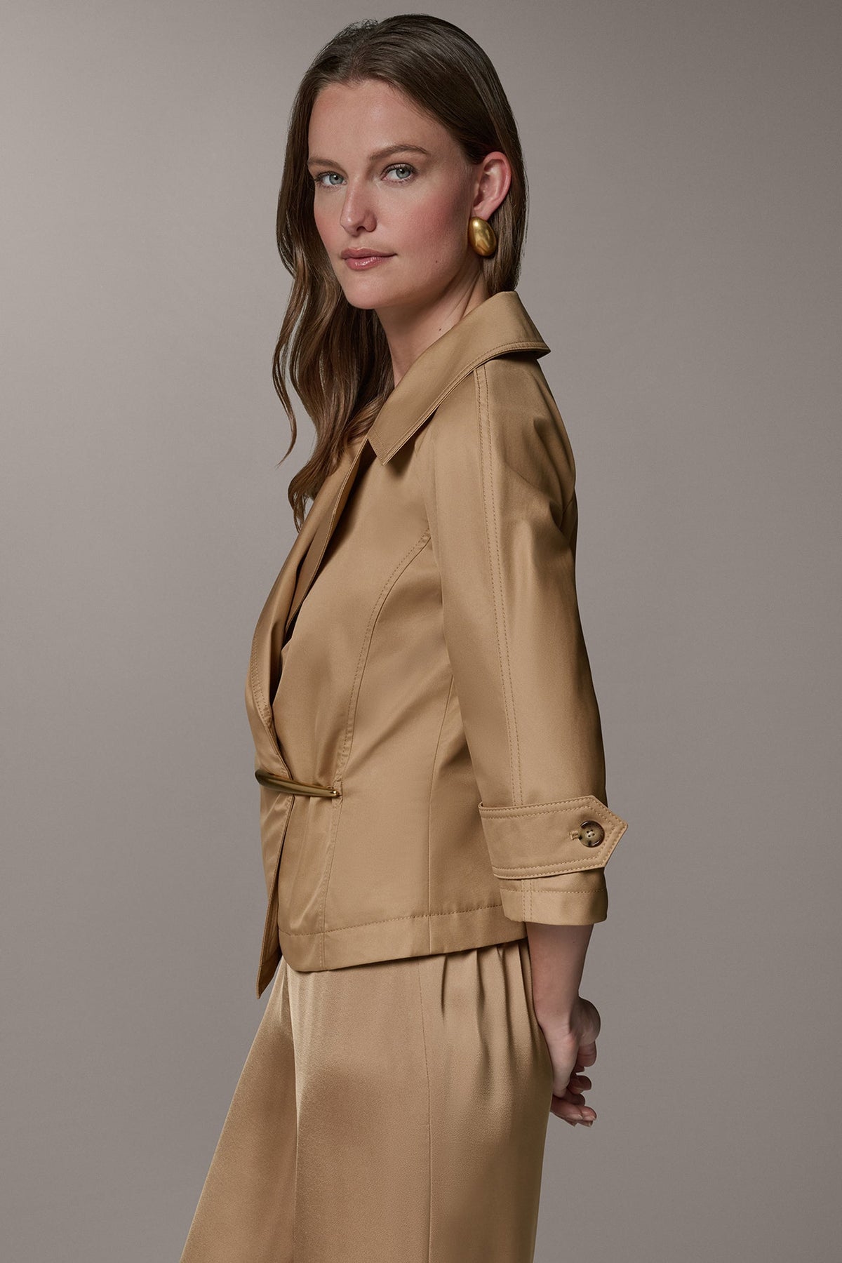 3/4 SLEEVE WRAP JACKET - Fawn